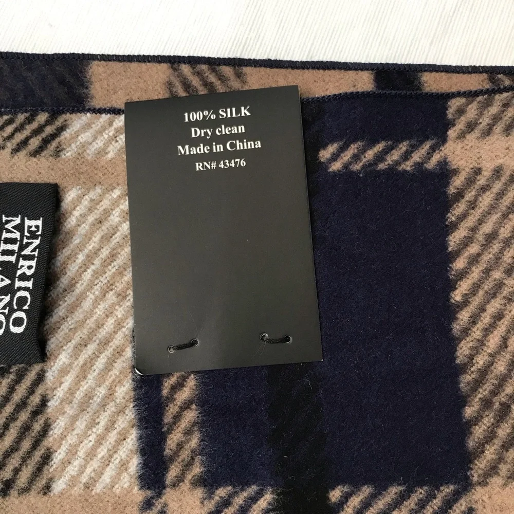 Enrico Milano 100% Silk Plaid Scarf NWT